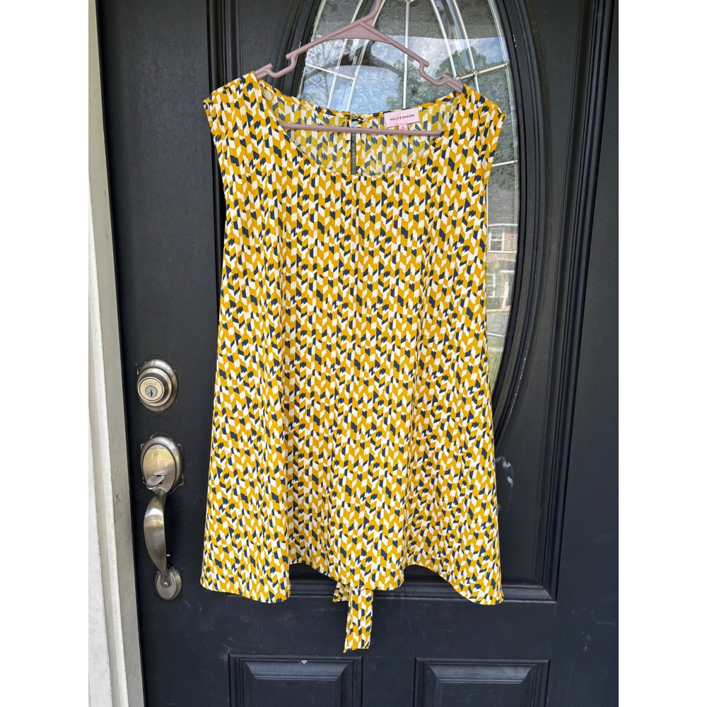 Molly & Isadora Womens 4X Yellow Geometric Sleeveless Back Tie Blouse TB 37789-L